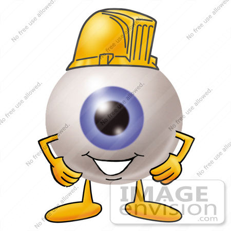 #23766 Clip Art Graphic of a Blue Eyeball Cartoon Character Wearing a Hardhat Helmet by toons4biz