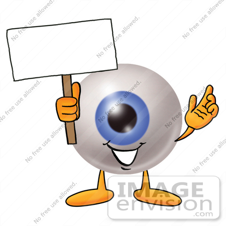 #23773 Clip Art Graphic of a Blue Eyeball Cartoon Character Holding a Blank Sign by toons4biz