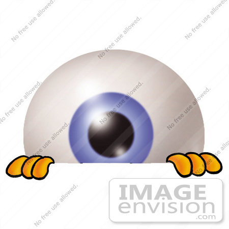 #23778 Clip Art Graphic of a Blue Eyeball Cartoon Character Peeking Over a Surface by toons4biz