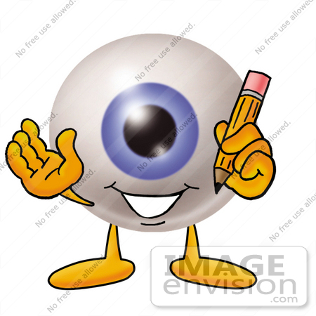 #23784 Clip Art Graphic of a Blue Eyeball Cartoon Character Holding a Pencil by toons4biz