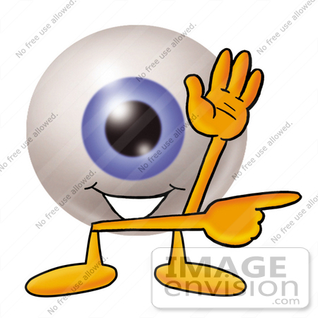 #23788 Clip Art Graphic of a Blue Eyeball Cartoon Character Waving and Pointing by toons4biz