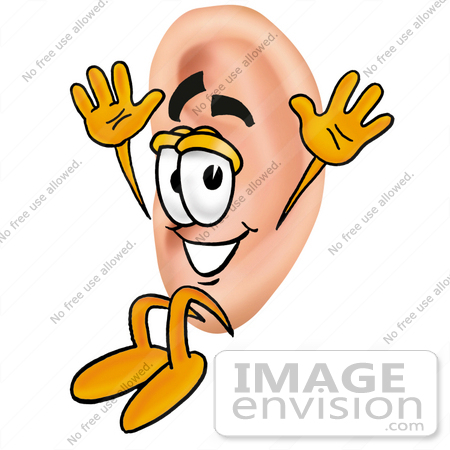 #23800 Clip Art Graphic of a Human Ear Cartoon Character Jumping by toons4biz