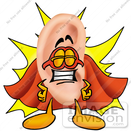#23801 Clip Art Graphic of a Human Ear Cartoon Character Dressed as a Super Hero by toons4biz