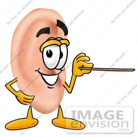 #23805 Clip Art Graphic of a Human Ear Cartoon Character Holding a Pointer Stick by toons4biz