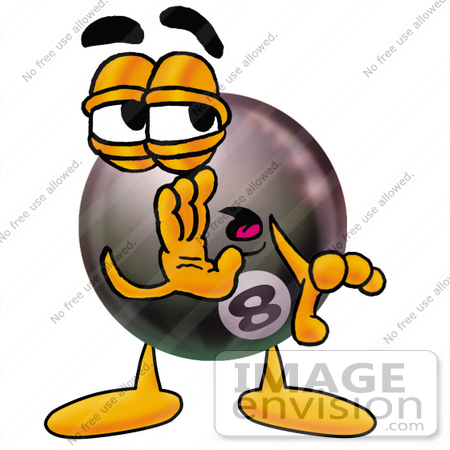 #23829 Clip Art Graphic of a Billiards Eight Ball Cartoon Character Whispering and Gossiping by toons4biz