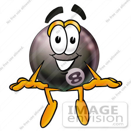 #23840 Clip Art Graphic of a Billiards Eight Ball Cartoon Character Sitting by toons4biz