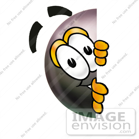 #23841 Clip Art Graphic of a Billiards Eight Ball Cartoon Character Peeking Around a Corner by toons4biz