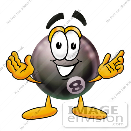 #23843 Clip Art Graphic of a Billiards Eight Ball Cartoon Character With Welcoming Open Arms by toons4biz