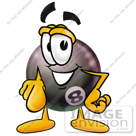#23844 Clip Art Graphic of a Billiards Eight Ball Cartoon Character Pointing at the Viewer by toons4biz