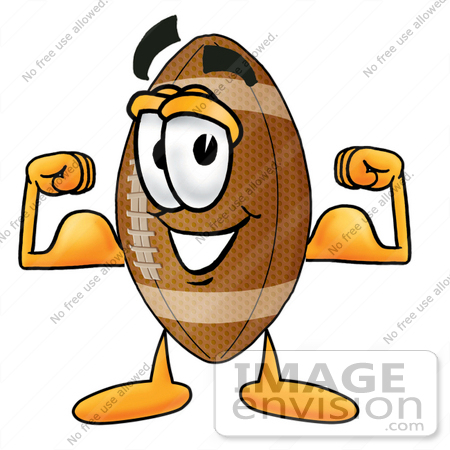 #23856 Clip Art Graphic of a Football Cartoon Character Flexing His Arm Muscles by toons4biz