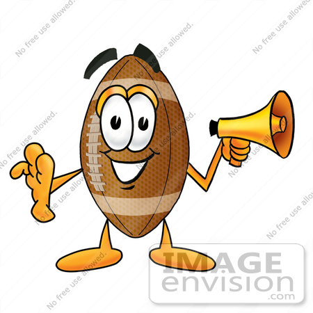 #23858 Clip Art Graphic of a Football Cartoon Character Holding a Megaphone by toons4biz