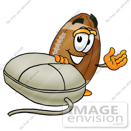 #23866 Clip Art Graphic of a Football Cartoon Character With a Computer Mouse by toons4biz