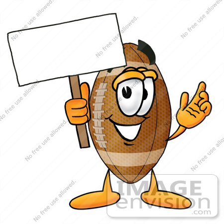 #23868 Clip Art Graphic of a Football Cartoon Character Holding a Blank Sign by toons4biz