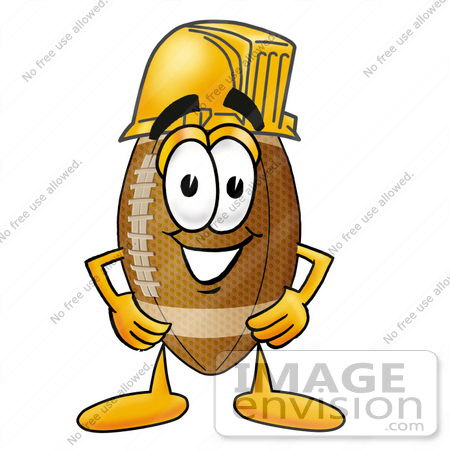 #23869 Clip Art Graphic of a Football Cartoon Character Wearing a Hardhat Helmet by toons4biz
