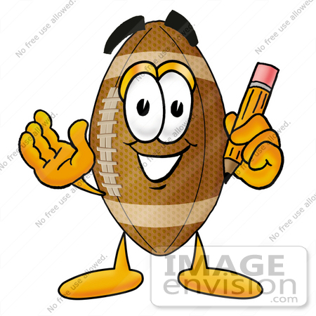 #23875 Clip Art Graphic of a Football Cartoon Character Holding a Pencil by toons4biz