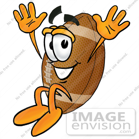 #23877 Clip Art Graphic of a Football Cartoon Character Jumping by toons4biz
