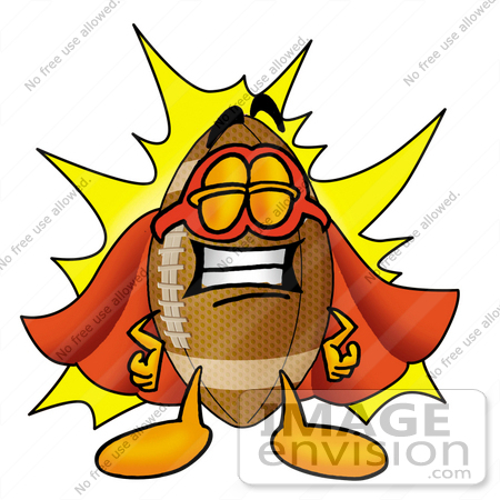 #23878 Clip Art Graphic of a Football Cartoon Character Dressed as a Super Hero by toons4biz