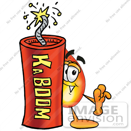 #23884 Clip Art Graphic of a Fire Cartoon Character Standing With a Lit Stick of Dynamite by toons4biz