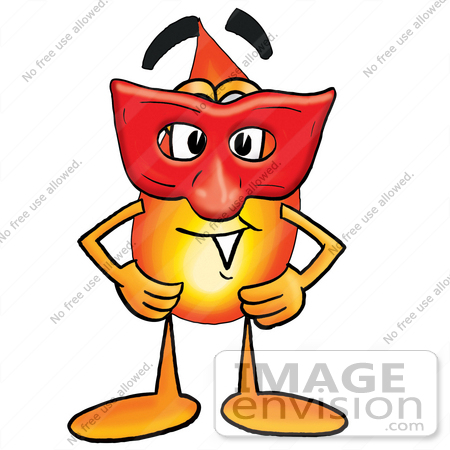 #23895 Clip Art Graphic of a Fire Cartoon Character Wearing a Red Mask Over His Face by toons4biz
