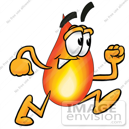 #23912 Clip Art Graphic of a Fire Cartoon Character Running by toons4biz