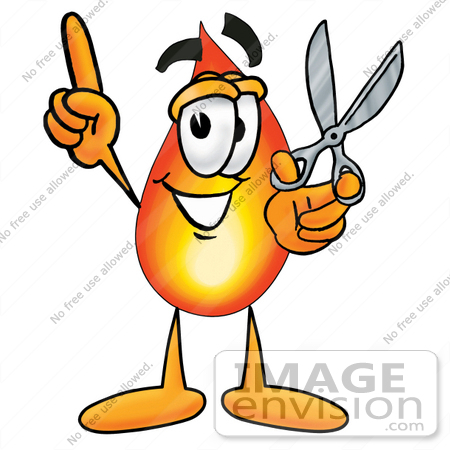 #23922 Clip Art Graphic of a Fire Cartoon Character Holding a Pair of Scissors by toons4biz