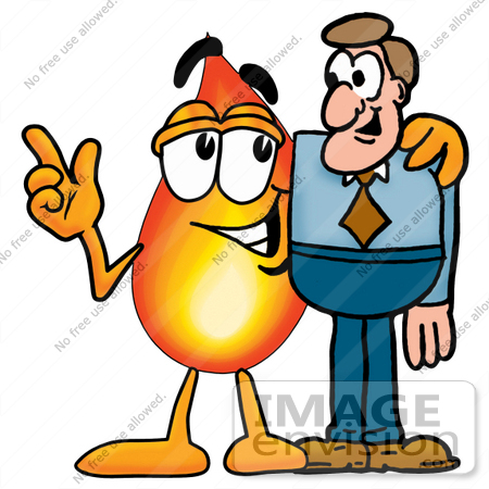 #23925 Clip Art Graphic of a Fire Cartoon Character Talking to a Business Man by toons4biz