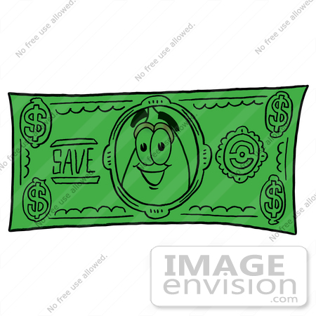 #23932 Clip Art Graphic of a Fire Cartoon Character on a Dollar Bill by toons4biz