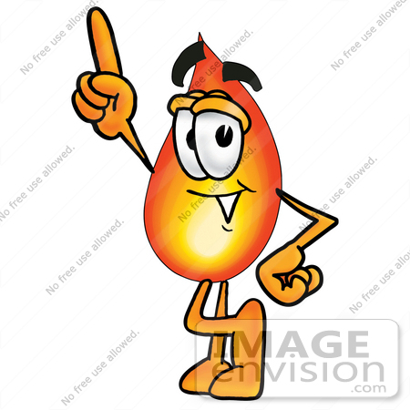 #23936 Clip Art Graphic of a Fire Cartoon Character Pointing Upwards by toons4biz