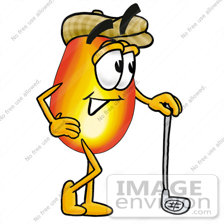 #23942 Clip Art Graphic of a Fire Cartoon Character Leaning on a Golf Club While Golfing by toons4biz