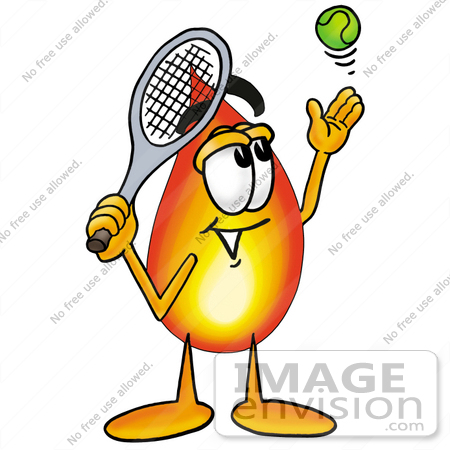 #23946 Clip Art Graphic of a Fire Cartoon Character Preparing to Hit a Tennis Ball by toons4biz