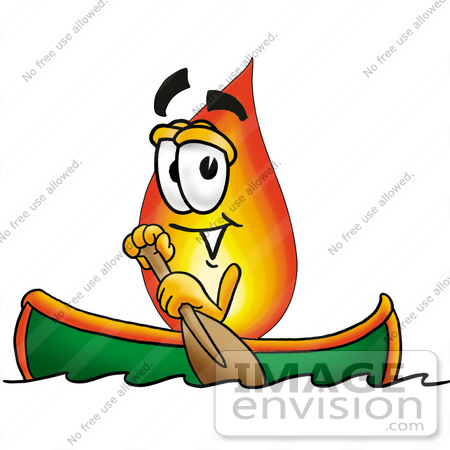 #23947 Clip Art Graphic of a Fire Cartoon Character Rowing a Boat by toons4biz