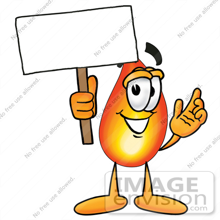 #23953 Clip Art Graphic of a Fire Cartoon Character Holding a Blank Sign by toons4biz