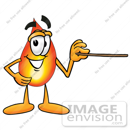 #23956 Clip Art Graphic of a Fire Cartoon Character Holding a Pointer Stick by toons4biz