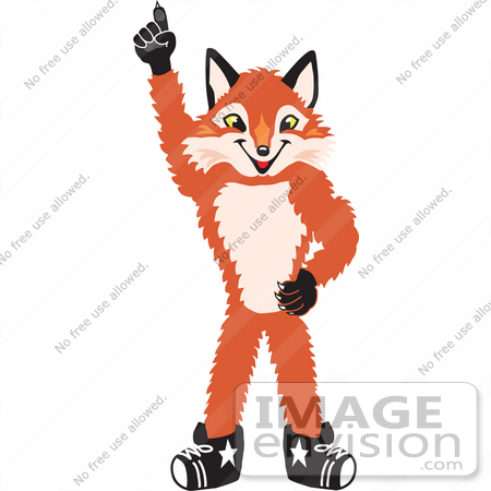 #23957 Clipart Picture of a Fox Mascot Cartoon Character Pointing Upwards by toons4biz