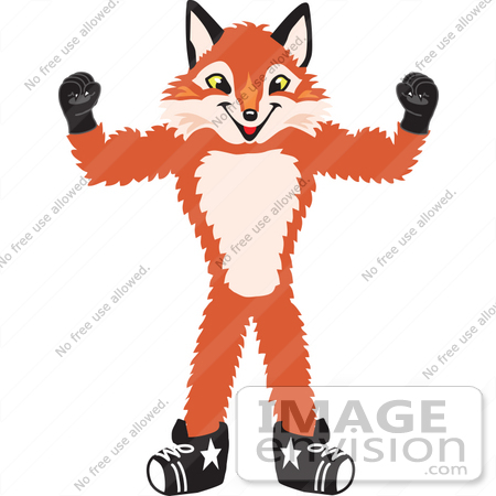 #23960 Clipart Picture of a Fox Mascot Cartoon Character Flexing His Arm Muscles by toons4biz
