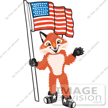 #23965 Clipart Picture of a Fox Mascot Cartoon Character Pledging Allegiance to an American Flag by toons4biz