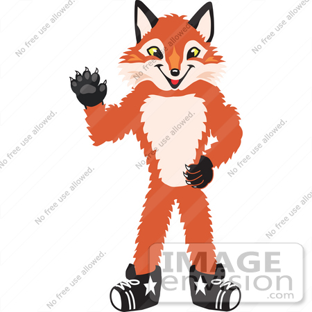 #23968 Clipart Picture of a Fox Mascot Cartoon Character Waving by toons4biz