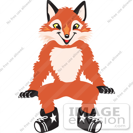 #23970 Clipart Picture of a Fox Mascot Cartoon Character Sitting by toons4biz