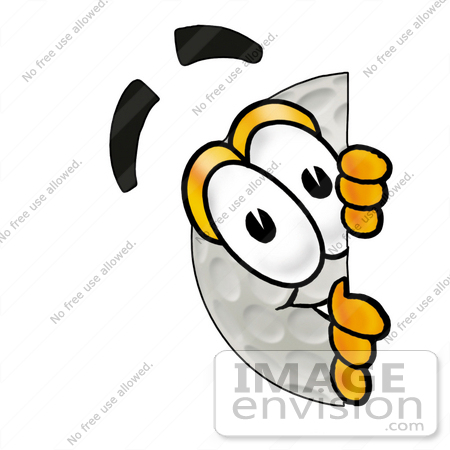#23975 Clip Art Graphic of a Golf Ball Cartoon Character Peeking Around a Corner by toons4biz