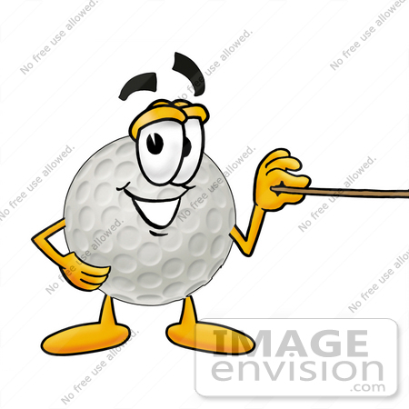 #23982 Clip Art Graphic of a Golf Ball Cartoon Character Holding a Pointer Stick by toons4biz