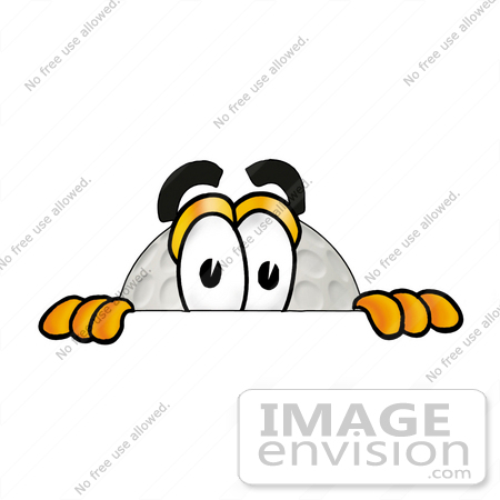 #23983 Clip Art Graphic of a Golf Ball Cartoon Character Peeking Over a Surface by toons4biz