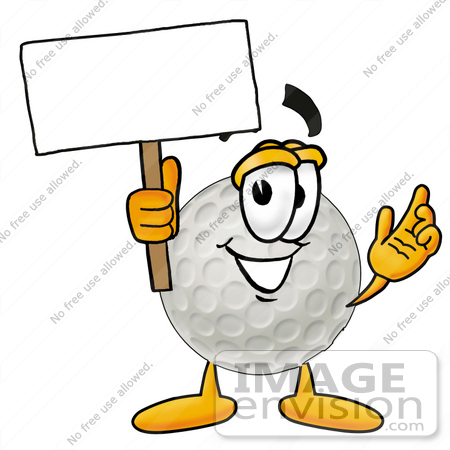 #23984 Clip Art Graphic of a Golf Ball Cartoon Character Holding a Blank Sign by toons4biz