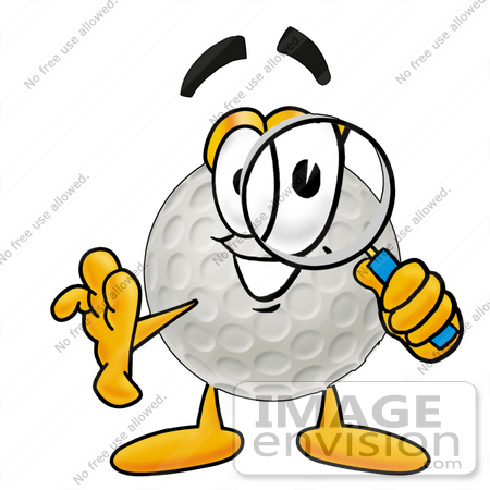 #23987 Clip Art Graphic of a Golf Ball Cartoon Character Looking Through a Magnifying Glass by toons4biz