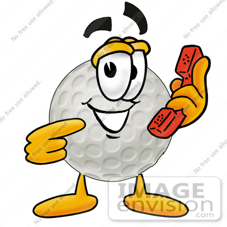 #23988 Clip Art Graphic of a Golf Ball Cartoon Character Holding a Telephone by toons4biz