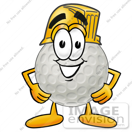#23991 Clip Art Graphic of a Golf Ball Cartoon Character Wearing a Hardhat Helmet by toons4biz