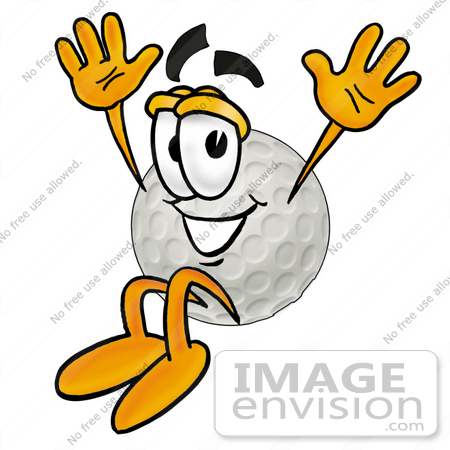 #23996 Clip Art Graphic of a Golf Ball Cartoon Character Jumping by toons4biz