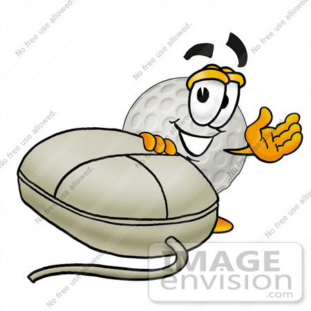 #23997 Clip Art Graphic of a Golf Ball Cartoon Character With a Computer Mouse by toons4biz