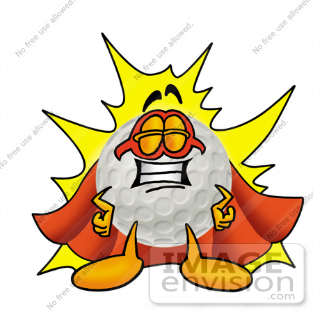 #23999 Clip Art Graphic of a Golf Ball Cartoon Character Dressed as a Super Hero by toons4biz