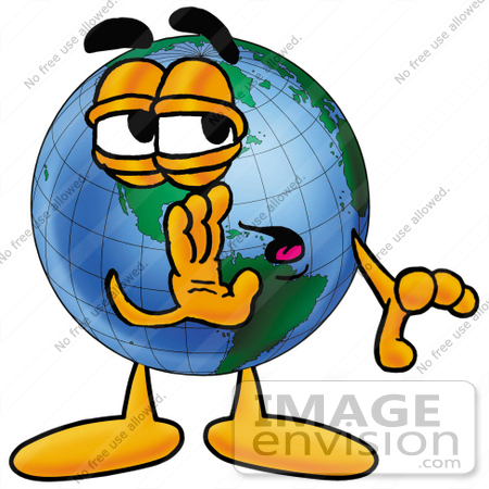 #24002 Clip Art Graphic of a World Globe Cartoon Character Whispering and Gossiping by toons4biz