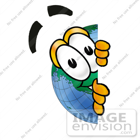 #24009 Clip Art Graphic of a World Globe Cartoon Character Peeking Around a Corner by toons4biz